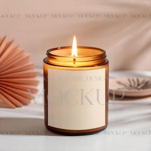 Lumient Amber Candle Mockup, Candle Label Mockup, Amber Glass Candle Mockup PSD, Jar Candle Mockup, Scented Soy Candle Mockup
