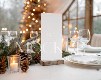 4x9 Menu Card Mockup | Christmas Winter Stationary | PSD Digital Download