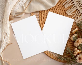 Two Invitation Mockup, Stationery Mockup Wedding, Two Card Mockup, Double Card Mockup 5x7, Double Sided Card Mock Up, Simple Invitation Mock
