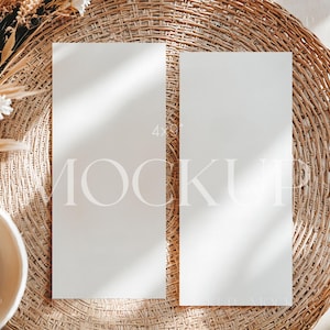 Mockup de menu rústico, Mockup de menu de bar, Mockup de menu de chá de bebê, Mockup de cartão de programa de casamento, Mockup de menu duplo 4x9, Mockup de cartão de jantar PSD