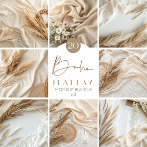 Boho Table Flatlay Mockup, Boho Photo Backdrops Mockup, Beige Stock Photo Bundle, Wedding Product Backdrop, Neutral Photography Mockup