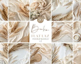 Boho Table Flatlay Mockup, Boho Photo Backdrops Mockup, Beige Stock Photo Bundle, Wedding Product Backdrop, Neutral Photography Mockup