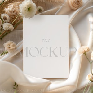 Bridal Shower Invitation Mockup, 5x7 Invite Mockup, Floral Wedding Card Mockup PSD, Birthday Invite Card Mockup, Flower Greeting Card Mockup
