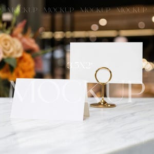 Maquette de deux cartes 3,5 x 2, Maquette de carte de buffet pliée et plate, Maquette de carte de lieu de mariage, Maquette de carte de visite sous tente, Maquette de carte de table PSD