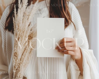 Minimalist Card Mockup, Boho Card Mockup, Boho Mock, Minimalist Wedding Stationary Mockup, Wedding Invite Mockup, White Card Mockup PSD