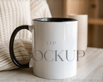 Tassenmodell mit schwarzem Griff, Keramiktassenmodell PSD, weißes Kaffeetassenmodell mit 11 Unzen, Akzentfarbentassenmodell, gemütliches Tassenmodell, zweifarbiges Tassenmodell