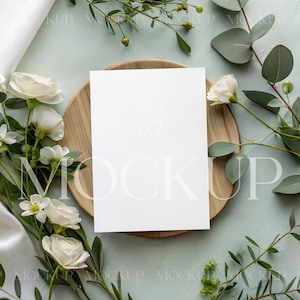 Greenery Invitation Mockup, 5x7 Card Mockup, Floral Wedding Invite Mockup PSD, White Paper Mockup, Minimalist Greeting Card Mockup
