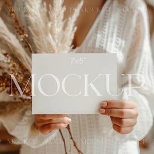 Mockup di biglietto Boho orizzontale, mockup di biglietto d'auguri con paesaggio, mockup di biglietto orizzontale, mockup di biglietto con paesaggio, mockup di cancelleria per matrimoni
