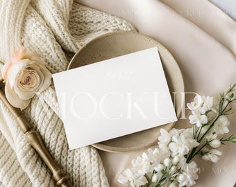 Boho 5x3.5 Card Mockup, Floral Card Mockup PSD, Wedding Invite Card Mockup, Neutral Stationary Mockup, RSVP Card Mock Up, Invitation Mockup