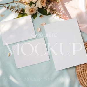 Geburtstagseinladungssuiten-Mockup, bearbeitbares 3er-Set Kartenmodell, elegantes Hochzeitsset-Mockup, 5x7 + 5x3,5-Kartenmodell, Dusche-RSVP-Kartenmodell