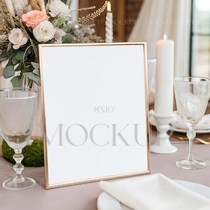 8x10 Sign Frame Mockup, Wedding Gold Frame Sign Mockup, Framed Bar Menu Mockup, Tabletop Sign Mockup PSD, Table Number Signage Mockup