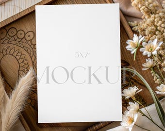 Boho Greeting Card Mockup, Floral Card Mockup, 5x7 Invitation Card Mockup, Birthday Invite Mockup,  Wedding Stationary Mockup