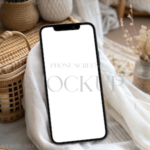 Boho iPhone Invite Mockup, Editable Phone Screen Mockup PSD, Neutral Cellhone Mockup, Device Mockup for Social Media & App Design