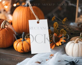 Halloween Thank You Tag Mockup, 2x3.5 Gift Tag Mockup, Fall Pumpkins Tag Mockup, Party Favor Tag Mockup PSD, Autumn Rectangle Tag Mockup