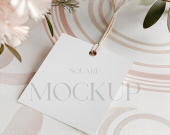Boho Wedding Gift Tag Mockup, Square Hang Tag Mockup, Minimal Thank You Tag Mockup, Favor Tag Mockup, Simple Pastel Tones Tag Mockup