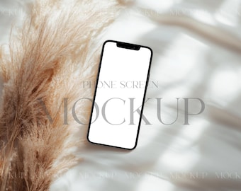 Boho Telefon Bildschirm Mockup, neutrales Telefon einladen Mockup, bearbeitbares PSD Handy-Modell, digitales Einladung Mockup, Hochzeit iPhone Bildschirm Mockup