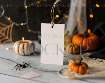 Halloween Gift Tag Mockup, 2x3.5 Tag Mockup, Seasonal Rectangle Tag Mockup, Fall Autumn Favor Gift Tag Mock, Pumpkins Thank You Tag Mockup