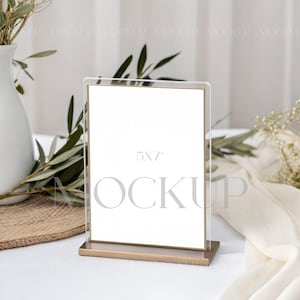 5x7 Wedding Table Number with Stand, Bar Menu Mockup, Wedding Sign Mockup, Wedding Table Menu Mockup PSD, Acrylic Frame Tabletop Sign Mockup