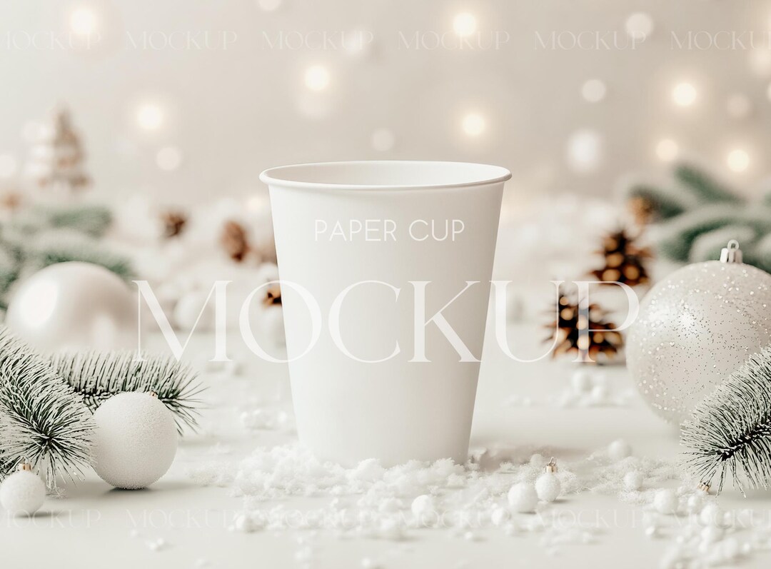 Winter Paper Cup Mockup, Paper Coffee Cup Mock Template, Christmas ...