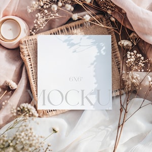 Quadratisches Boho Kartenmodell, 15x15 leere Karte Mockup, Hochzeitseinladung Mockup PSD, quadratisches Kartenmodell, quadratisches Einladungsmodell, Grußkartenmodell