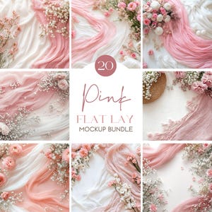Modèles roses à poser à plat, Maquette de table de bureau à plat, Arrière-plans de la photo, Bundle de maquette de toile de fond florale, Bundle de photographies à plat