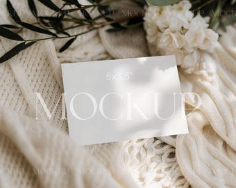 Boho Floral Card Mockup, 5x3.5 Card Mockup PSD, RSVP Card Mockup, Wedding Invitation Card Mockup, Neutral Stationary Smart Object Mockup