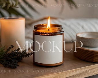 Amber Candle Mockup, Lumient Glass Candle Mockup, Candle Label Mockup, Amber Jar Candle Mockup, 9 Oz Soy Candle Mockup