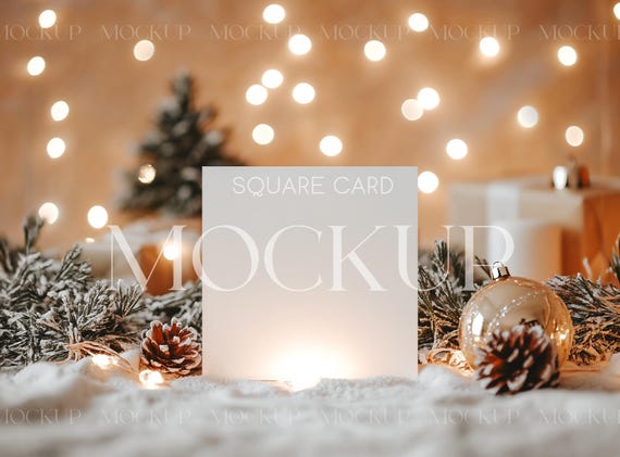 Square Christmas Mockup, 5x5 Card Mockup, Square Invite Mockup, White Card Mockup, Wedding Card Mock, PSD Mockup Template, Winter Card Mock