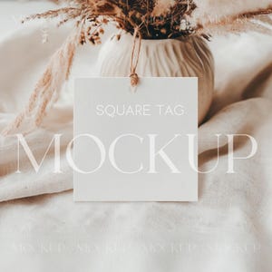 Hochzeit Quadratisches Tag Mockup, Party Favor Tag Mockup, Brautparty Tag Mockup, Boho Hang Tag Mockup, Weißes Tag Mockup, Danke-Tagging-Mockup