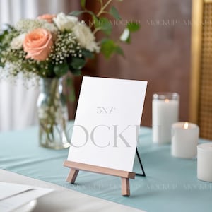Boho Wedding Table Card Mockup, Wooden Stand Table Card Mockup, 5x7 Table Number Mockup, Bar Menu Mockup, PSD Wedding Sign Mockup