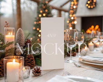 4x9 Menu Card Mockup | Christmas Winter Stationary | PSD Digital Download