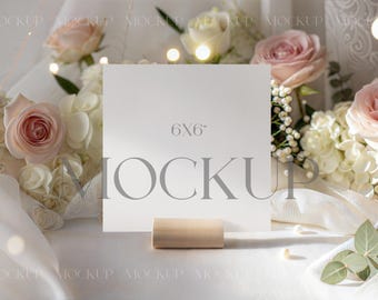 6x6 Card Mockup – Neutral Square Invitation for Baby Shower (Smart Object)