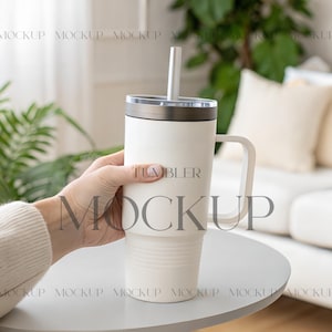 Hand Holding Tumbler Mockup, Tumbler with Handle Mockup, Coffee Tumbler Mockup PSD, 40 oz Tumbler Mockup, POD Insulated Tumbler Mockup