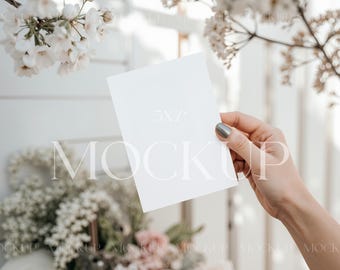 Spring Card Mockup, Hand Holding Invitation Mockup, 5x7 Card Mockup With Hands, Card Mockup In Hand, Invitation Mockup With Hands