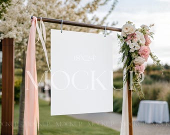 Birthday Welcome Sign Mockup, Wedding 18x24 Sign Mockup, Floral Seating Chart Mockup, Hanging Sign Mockup PSD, 3:4 Easel Sign Mockup