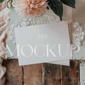 Boho Landschaft Kartenmodell, Hochzeit Flatlay Mockup, Blumen Geburtstagskarte Mockup, 200x120 Grußkarte Mockup, Horizontale Einladungskarte Mockup