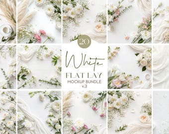 20 Stock Photo Backgrounds, Floral Backdrop Mockup Bundle, White Flatlay Mockup, Stock Photo Flatlay Mockup, Spring Photo Background