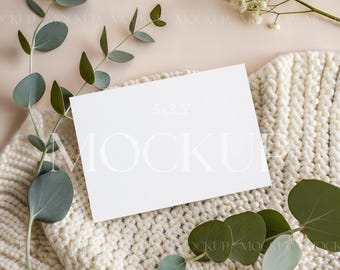 Invitation Horizontal Card Mockup, Boho 5x3.5 Invitation Mockup, Greeting Card Mockup, Neutral Thank You Mockup PSD, RSVP Card Mock Up