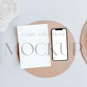 Invite Card Mockup with Phone, Card and Cellphone Mockup, Bridal Shower 5x7 Card Mockup, Wedding Evite Mockup, Smartphone Invite Mockup