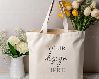 Organic Tote Bag Mockup, Floral Shopping Bag Mockup, Canvas Tote Bag Mockup, Editable Tote Mockup, Summer Bag Mockup, Aesthetic Tote Mockup