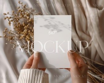 Boho Hand Card Mockup, 5x7 Photoshop Mockup, Wedding Invitation Mockup, Minimalist Card Mock, Greeting Card Mockup, Hand Holding Card Mockup