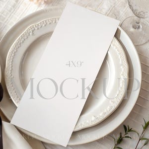 4x9 Menu Kolacji Mockup PSD, Karta Menu Ślubnego Stołu Mockup, Wysoka Karta Menu Mockup, Boho Program Ślubny Mockup, Minimalistyczny Stacjonarny Mockup