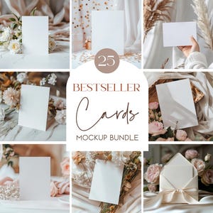 Hochzeit 5x7 Karte Mockup Bundle, Party Einladung Mockup Set, Geburtstagskarte Mockup Bundle, Blumenkarte Mockup Bundle, PSD Kartenreihe Mockup