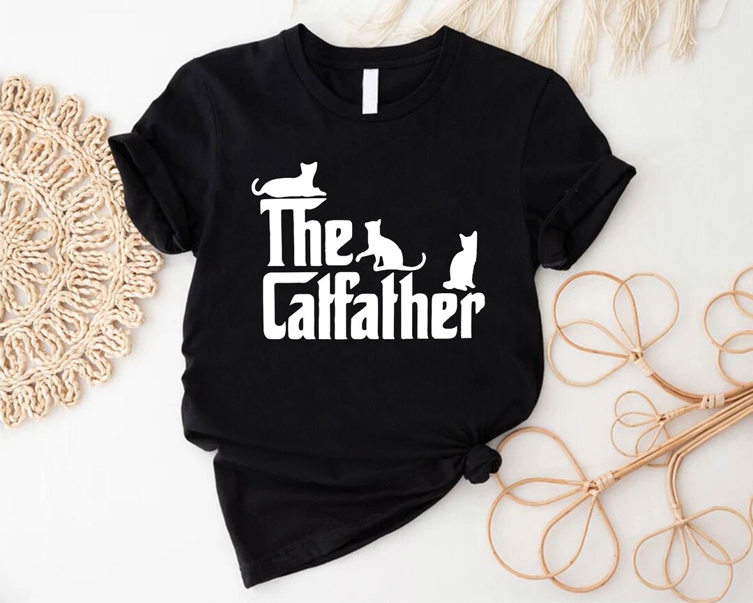 Funny Cat Father T-Shirt - The Catfather Design For Cat Lover Dads, Multiple Colors & Sizes