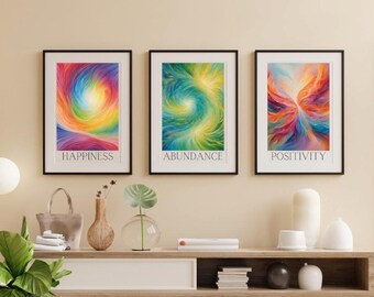 7 Aura Prints: Awareness, Abundance, Freedom, Happiness, Positivity, Comfort, Ease and Flow; Healing Frequency Energy Wall Art
