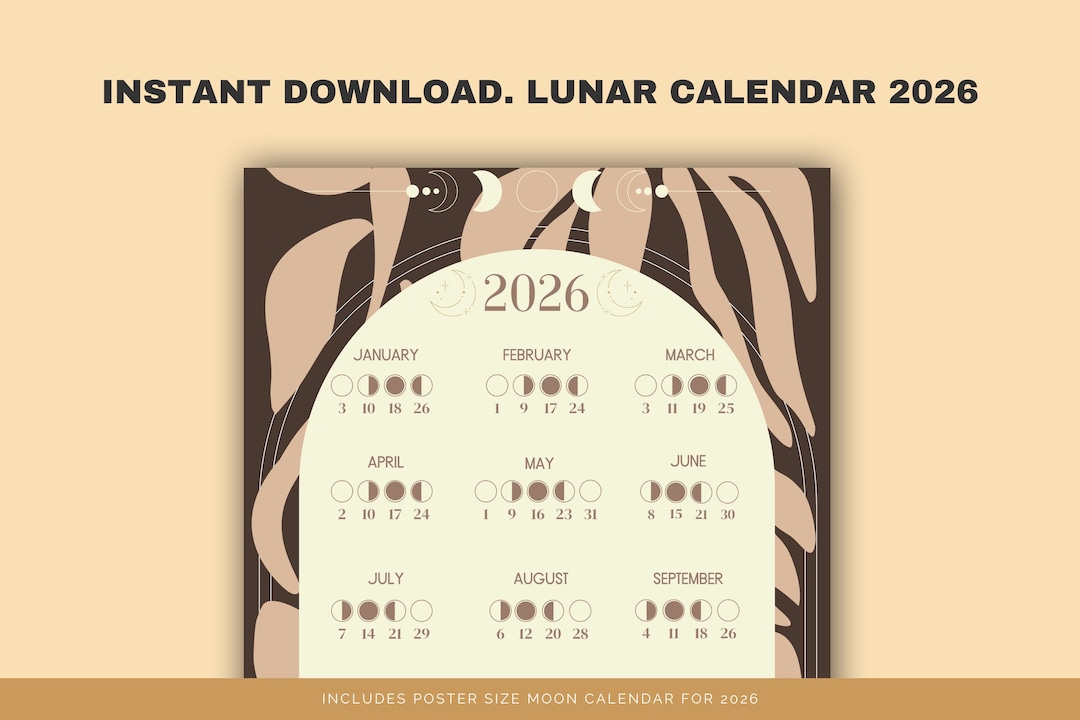 Moon Calendar 2026 Moon Phases Printable Wall Art Boho Abstract Design ...