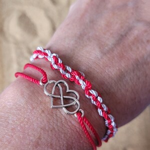 Infinity Heart Bracelet Endless Love, Set of 2 Bracelets, Friendship String Bracelets,  Initial Couples, Long Distance Relationship, Love
