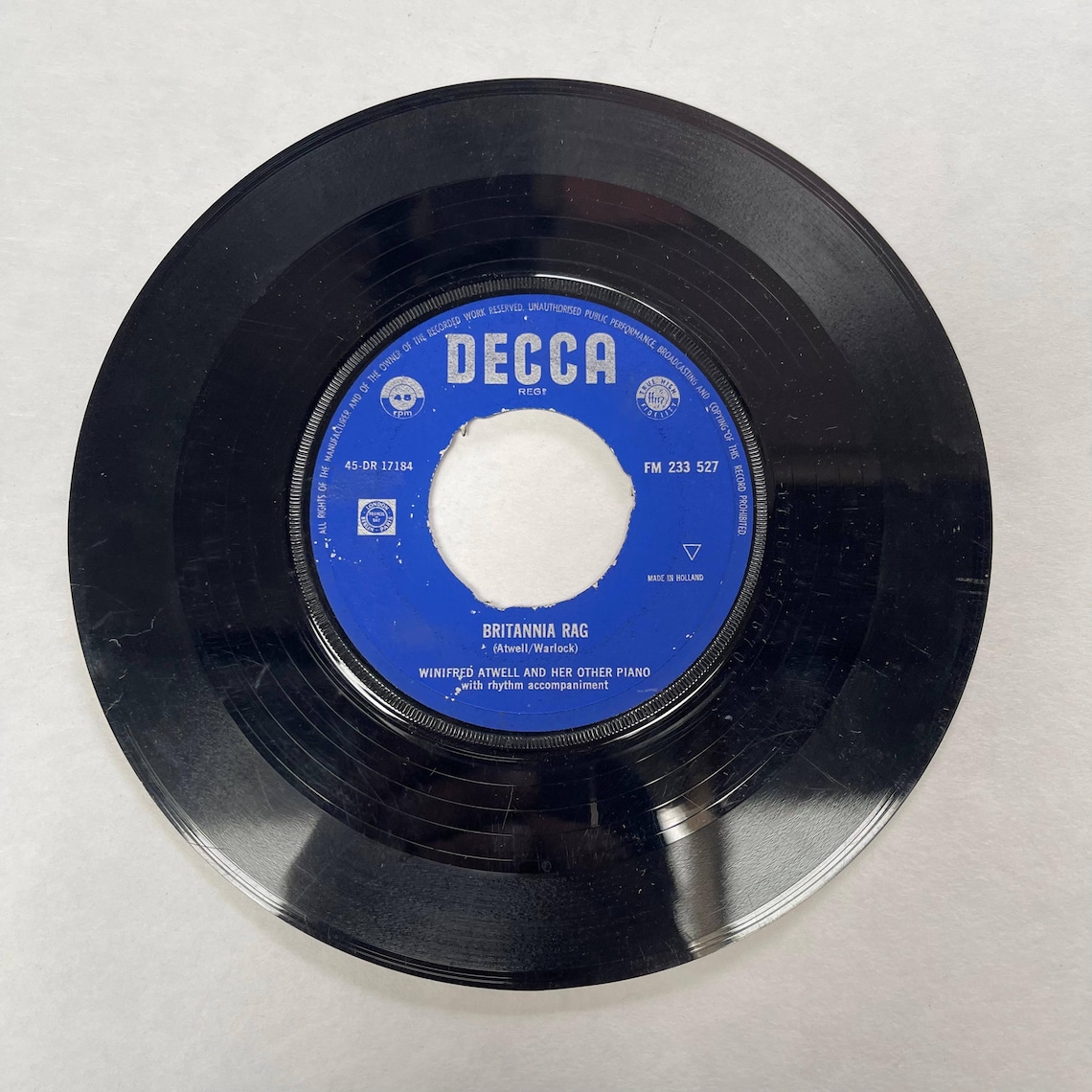 Britannia Rag & Dixie Boogie Winifred Atwell Warlock Vintage Vinyl Record 7", foto 1 di 3