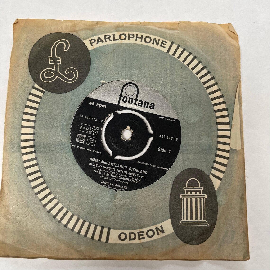 Jimmy McPartland and His Dixieland Band Jazz Vintage Vinyl Music Record 7" 45 RPM Blues my Naughy Sweetie Gives to Me, foto 4 di 4