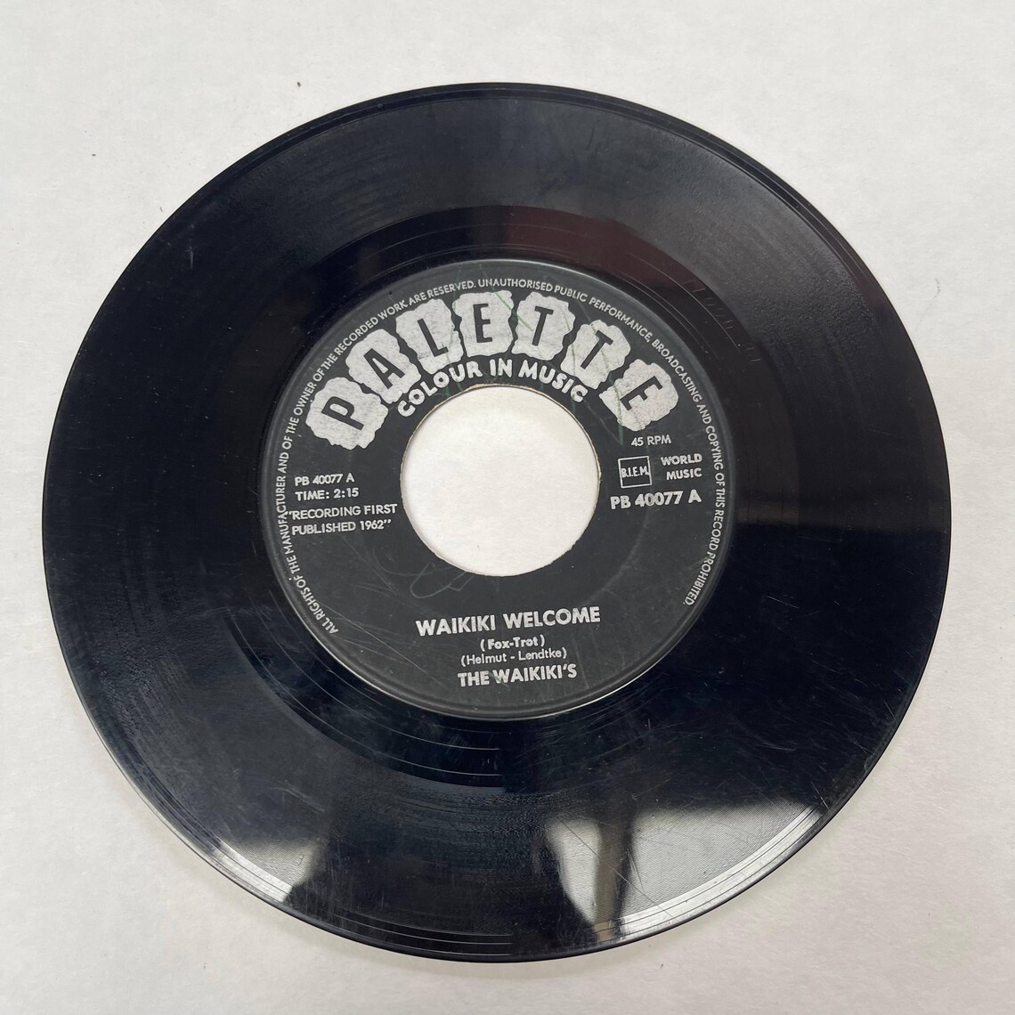 The Waikiki's Vintage Music Record 7" 45 RPM Hawaiian Music, Hawai Tattoo, Swing-March, Waikiki Welcome Fox-Trot, foto 3 di 5